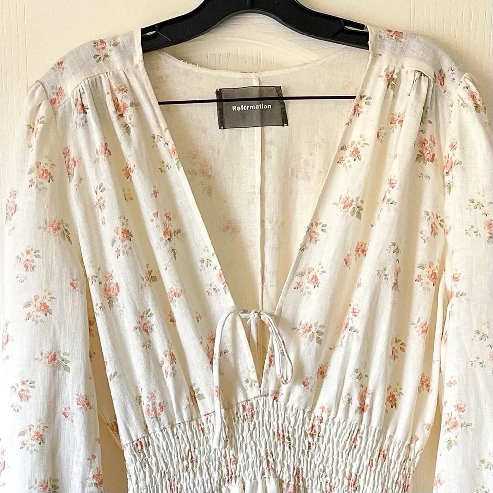 Reformation Chantal Dress Floral Linen Geraldine White Maxi Size XL NWT - Picture 5 of 9